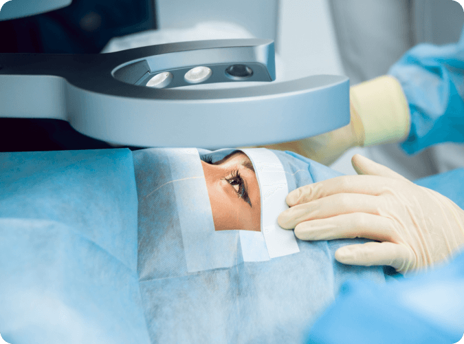 A patient being prepared for a refractive lens exchange operation.